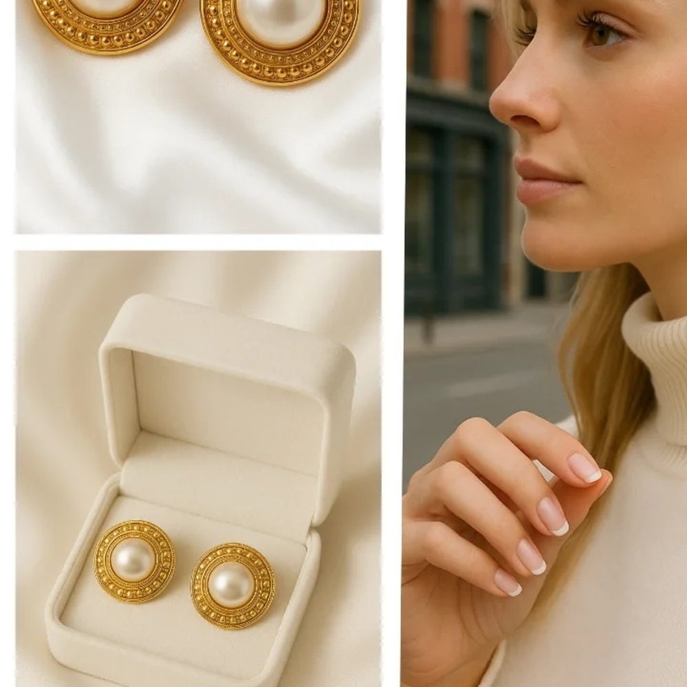 Elegant Gold and Pearl Stud Earrings
